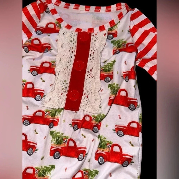 Marie Nicole Red Truck Christmas Romper. Size 6-12m - Picture 3 of 5